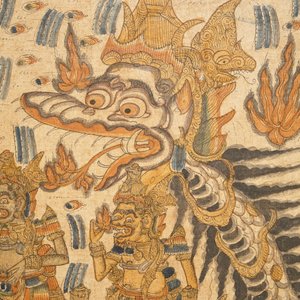Ecole indonésienne: Une scène du Ramayana, encre et couleur sur tissu d'écorce, 19/20ème — photo 3