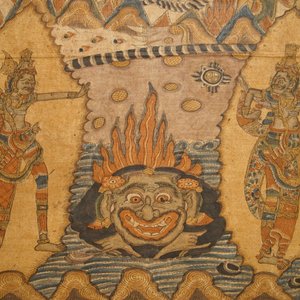 Ecole indonésienne: Une scène du Ramayana, encre et couleur sur tissu d'écorce, 19/20ème — photo 5