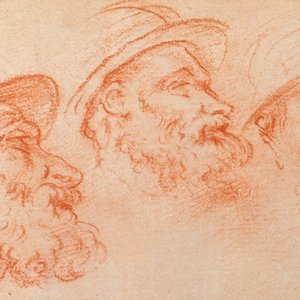 Ecole italienne, d'après Charles Parrocel, sanguine sur papier, 18/19ème: Cinq têtes de soldats casqués — photo 1