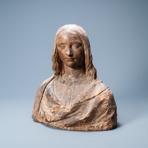 Ecole italienne, entourage ou suiveur d'Agnolo di Polo de’ Vetri (1470 - 1528), buste en terre cuite, 16ème: Le jeune Christ ou Cristo Giovinetto — photo 1
