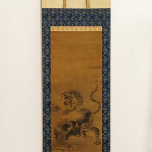 Ecole japonaise, Edo, 18/19ème, d'après Kano Masanobu, encre sur soie: Un tigre sur un rocher — photo 3
