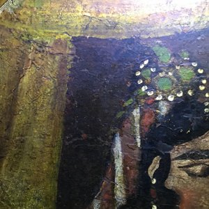 Ecole qajar: Les servantes de Zulaykha se mutilent en présence de Yusuf, huile sur toile, Iran, 19ème — photo 11