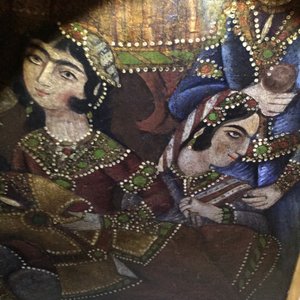 Ecole qajar: Les servantes de Zulaykha se mutilent en présence de Yusuf, huile sur toile, Iran, 19ème — photo 41