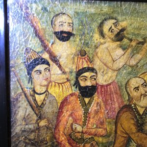 Ecole qajar: Triptyque d'une parade d'un prince, huile sur panneau, Iran, 19ème — photo 16