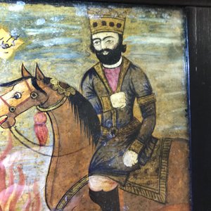 Ecole qajar: Triptyque d'une parade d'un prince, huile sur panneau, Iran, 19ème — photo 17