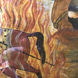 Ecole qajar: Triptyque d'une parade d'un prince, huile sur panneau, Iran, 19ème — photo 19