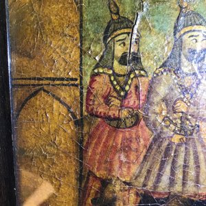 Ecole qajar: Triptyque d'une parade d'un prince, huile sur panneau, Iran, 19ème — photo 31