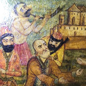 Ecole qajar: Triptyque d'une parade d'un prince, huile sur panneau, Iran, 19ème — photo 13