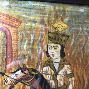 Ecole qajar: Triptyque d'une parade d'un prince, huile sur panneau, Iran, 19ème — photo 21