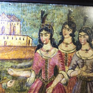 Ecole qajar: Triptyque d'une parade d'un prince, huile sur panneau, Iran, 19ème — photo 9