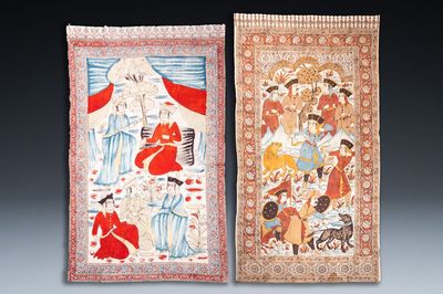 Ecole qajare: deux peintures sur coton, 19/20ème