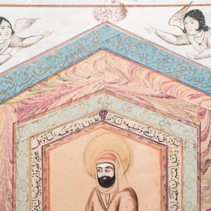 Ecole qajare, miniature: 'L'Imam Ali', entouré de calligraphie — photo 4