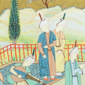 Ecole safavide, Iran, 19/20ème, huile et encre sur toile: 'Une vue d'une cérémonie à la cour' — photo 4