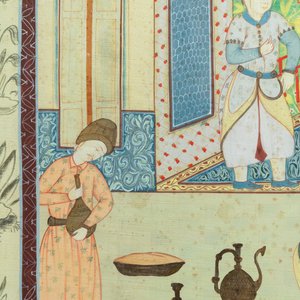 Ecole safavide, Iran, 19/20ème, huile et encre sur toile: 'Une vue d'une cérémonie à la cour' — photo 6