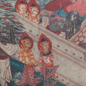 Ecole thaïlandaise, encre et couleurs sur toile: 'Deux scènes votives', 19ème — photo 8