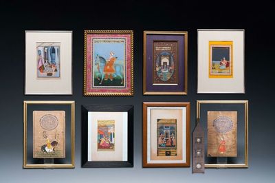 Ecoles indiennes et persanes: huit miniatures aux sujets figuratifs et trois portraits miniatures, 19/20ème