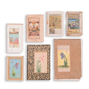Ecoles indiennes et persanes: sept miniatures aux sujets figuratifs et floraux sur pages de Coran, 19/20ème — photo 2