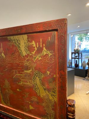 Ecran de table en bois doré, laqué et polychromé, Chine, Shanxi, 16/17ème — photo 19
