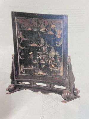 Ecran de table en bois doré, laqué et polychromé, Chine, Shanxi, 16/17ème — photo 3