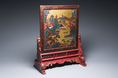 Ecran de table en bois doré, laqué et polychromé, Chine, Shanxi, 16/17ème
