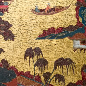 Ecran de table en bois doré, laqué et polychromé, Chine, Shanxi, 16/17ème — photo 11