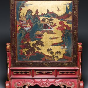 Ecran de table en bois doré, laqué et polychromé, Chine, Shanxi, 16/17ème — photo 2