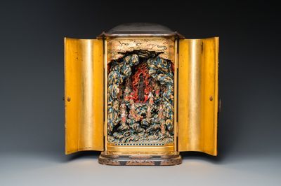 Ecrin zushi figurant Fudō Myōō en bois laqué, doré et polychromé, Japon, Edo, 18/19ème