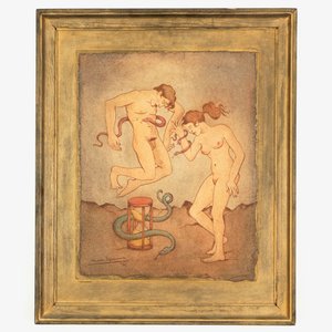Eemans, Marc (Belgique, 1907-1998), Adam et Eve, huile sur papier, daté 1956 — photo 2