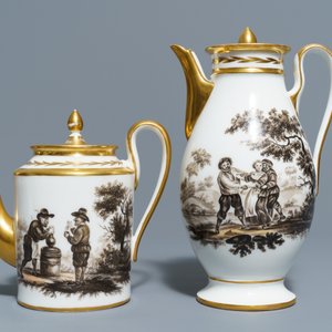 Een 18-delig Empire grisaille en verguld koffieservies in Brussels of Parijs porselein, 19e eeuw — foto 2