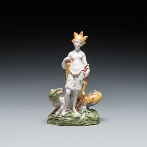 Een allegorische sculptuur van Amerika in polychroom Brussels aardewerk, wellicht Mombaers, eind 18e eeuw — foto 2
