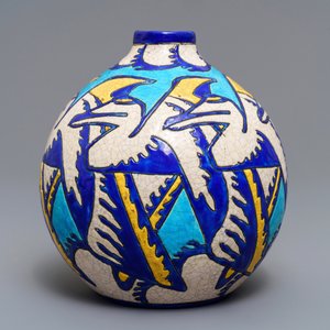 Een art deco vaas met glanzend craquelé glazuur, Charles Catteau voor Boch Kéramis, 1e helft 20e eeuw — foto 4