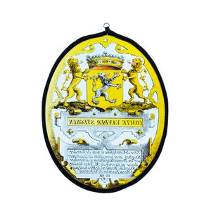 Een beschilderd glazen medaillon met wapendecor 'Comte van der Steghen', gedat. 1698 — foto 2