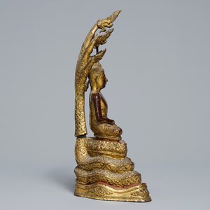 Een Birmaanse verguld bronzen Boeddha met inlegwerk, 19e eeuw — foto 4