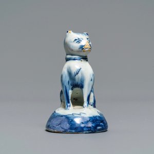 Een blauw-wit Delfts miniatuur model van een kat, 18e eeuw — foto 4