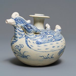 Een blauw-witte Annamese kendi in de vorm van twee eenden, Vietnam, 14/15e eeuw — foto 1