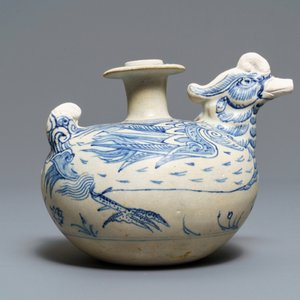 Een blauw-witte Annamese kendi in de vorm van twee eenden, Vietnam, 14/15e eeuw — foto 4