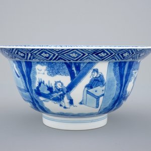 Een blauw-witte Chinese klapmuts kom, Kangxi merk en periode — foto 3