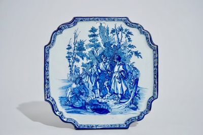 Een blauw-witte Delftse plaquette met bijbels decor, 18e eeuw