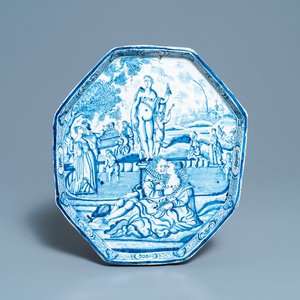 Een blauw-witte Delftse plaquette met erotisch decor, 18e eeuw — foto 1