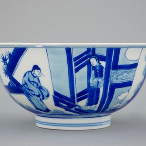 Een blauw-witte kom met zes-karaktermerk Chenghua, Kangxi — foto 5