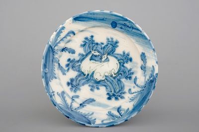 Een blauw-witte schotel met herten, Savona, 17/18e eeuw