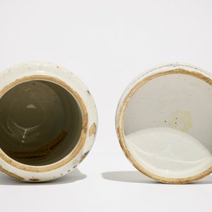 Een blauwwitte Delftse albarello of apothekerspot met deksel, 18e eeuw — foto 5