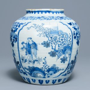 Een blauwwitte Delftse pot met chinoiserie decor, eind 17e eeuw — foto 1