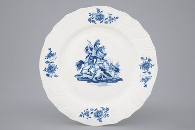 Een bord in Doorniks porselein met Sint-Joris die de draak bevecht, eind 18e eeuw