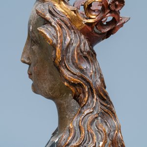 Een buste van de Maagd Maria in hout met polychromie, Duitsland, 15/16e eeuw — foto 21