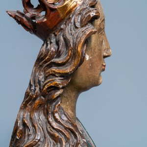 Een buste van de Maagd Maria in hout met polychromie, Duitsland, 15/16e eeuw — foto 27