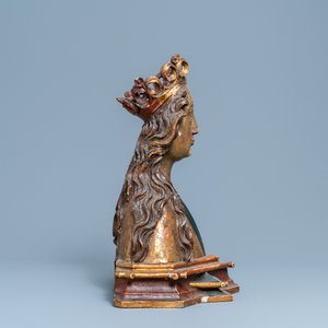 Een buste van de Maagd Maria in hout met polychromie, Duitsland, 15/16e eeuw — foto 4