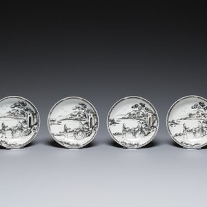Een Chinees 11-delig grisaille theeservies met decor van een Europese dame met kind, Qianlong — foto 2