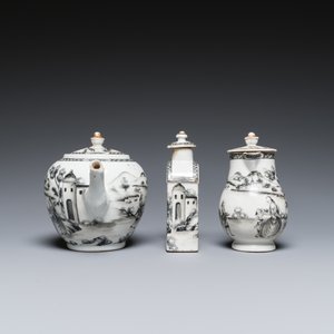 Een Chinees 11-delig grisaille theeservies met decor van een Europese dame met kind, Qianlong — foto 5