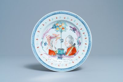 Een Chinees Amsterdams Bont bord met orangistische portretten, Qianlong